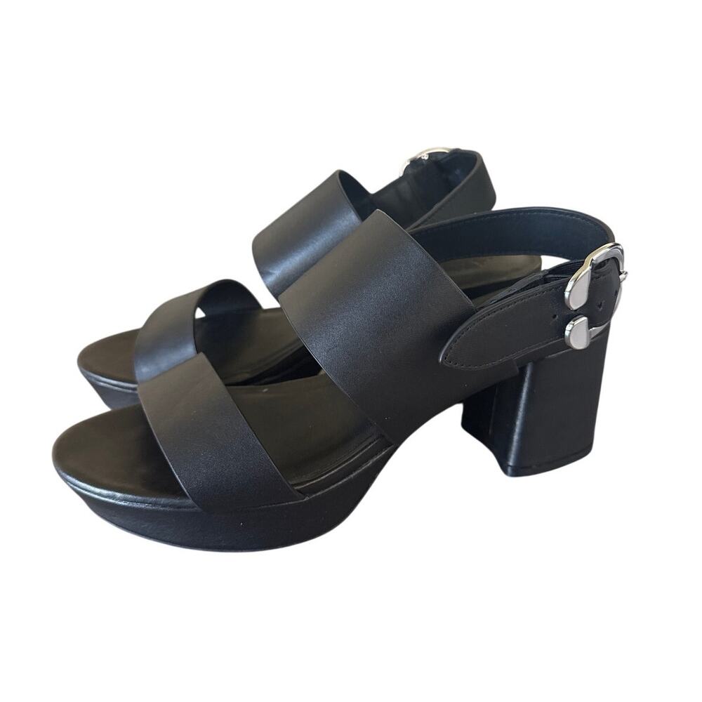 Aerosoles Camera Platform Sandals in Black Leather Size 8.5 Chunky New